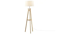 Holz-Stehleuchte, mit Stoffschirm und Ablage|KHG Discount